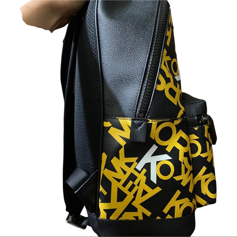 New Michael Kors Authentic Backpack Black with yellow letters - Picture 8 of 11